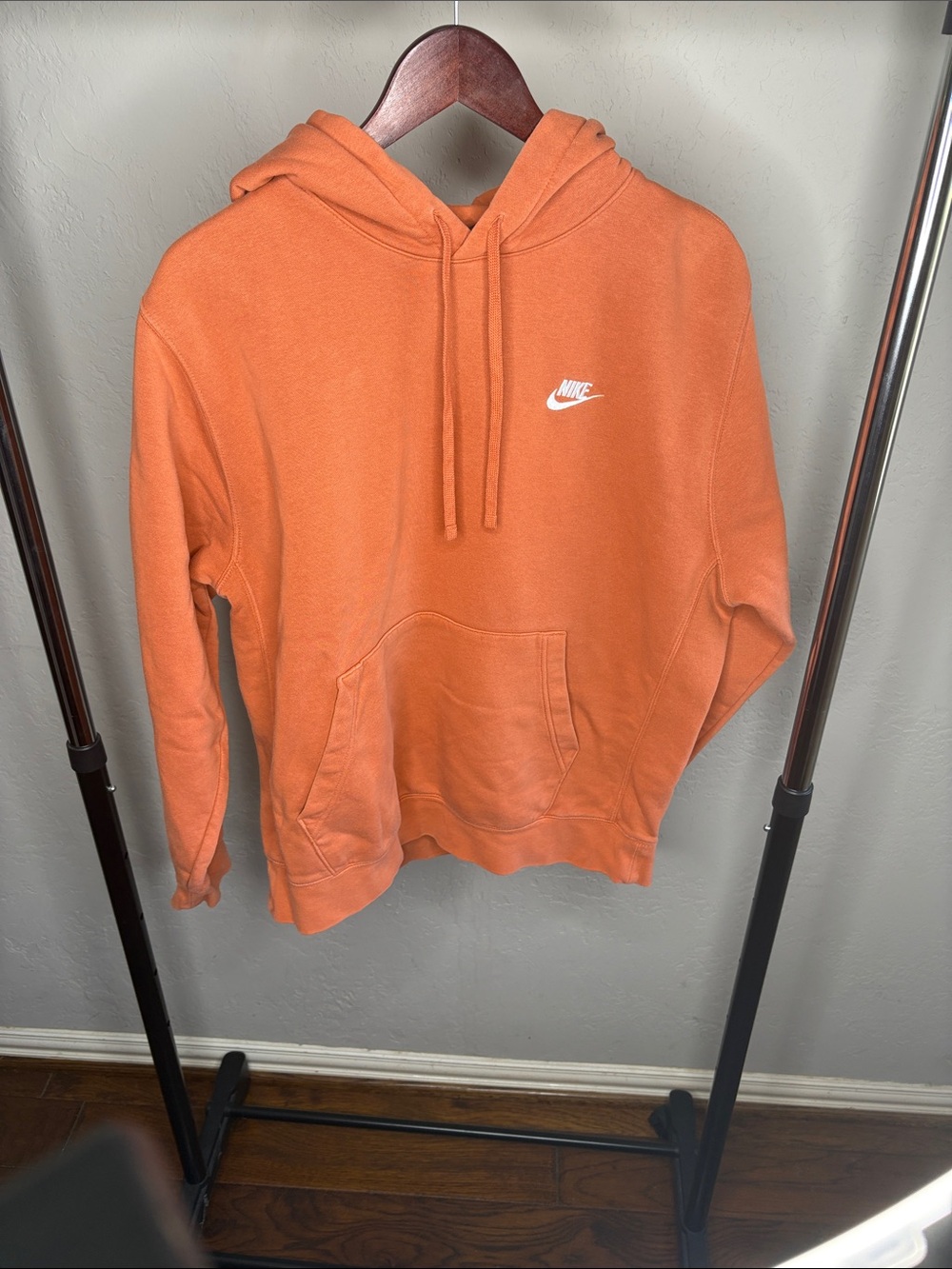 Nike Orange Pullover Hoodie with Small White Logo